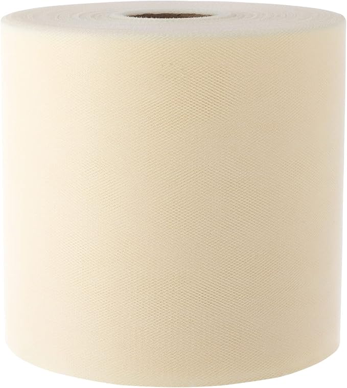 Tulle Fabric Roll, 6” by 200 Yards (600FT) Tulle Organza Fabric Spool for DIY Tutu Skirt Baby Shower Decor Wedding Backdrop Crafts Birthday Party Supplies (Ivory)