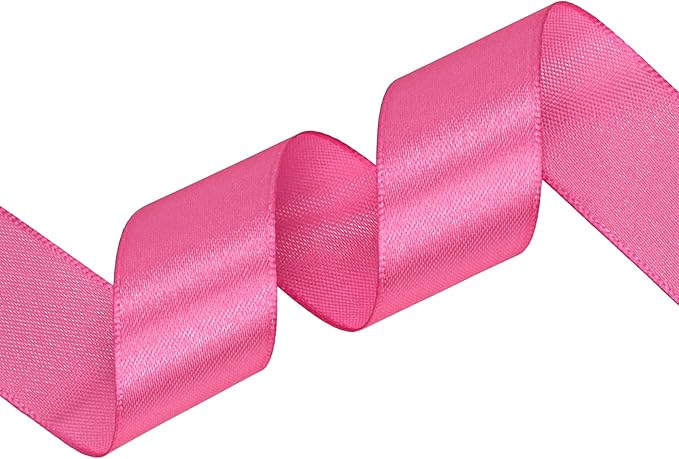 Hot Pink Satin Ribbon 1 inch X Continuous 100 Yards, Single Face Polyester Ribbon Perfect for Gift Wrapping, Flower Bouquet, Wedding Decor, Crafts, Bow Making, Sewing and More
