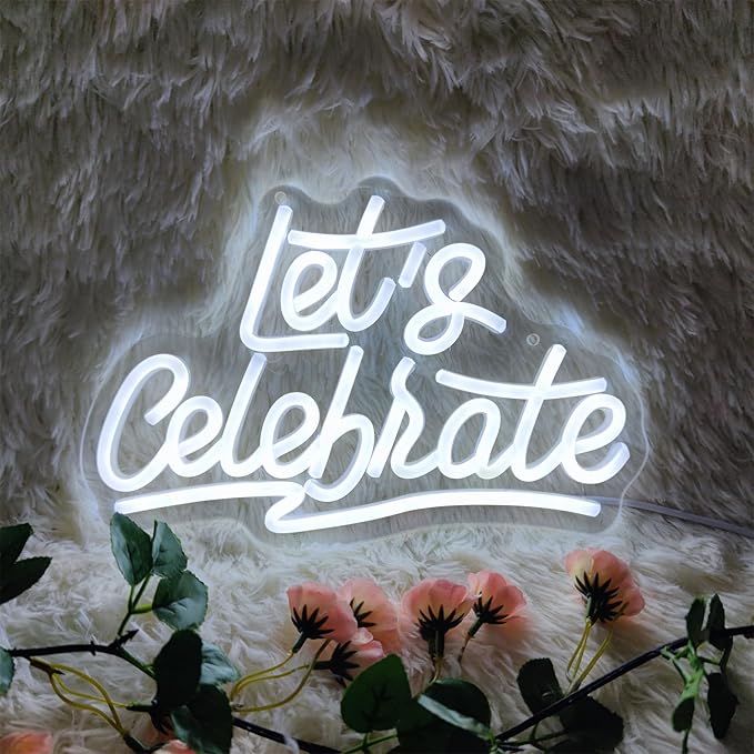 Neon Signs for Wall Decor - Let's Celebrate & Party LED Sign, 11.8" x 7.7"