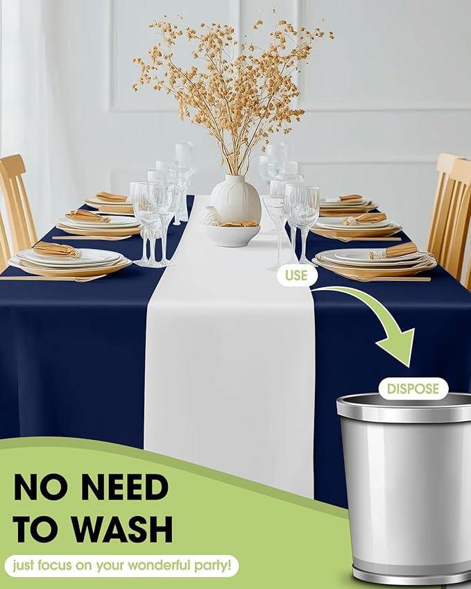 Pureegg White Plastic Table Runners - 20 Pack, 14'' x 108'', Water Resistant & Disposable Centerpiece Decorations for Table Cloth, Wedding, Birthday, Holiday, Baby Shower, Party, Home Decor
