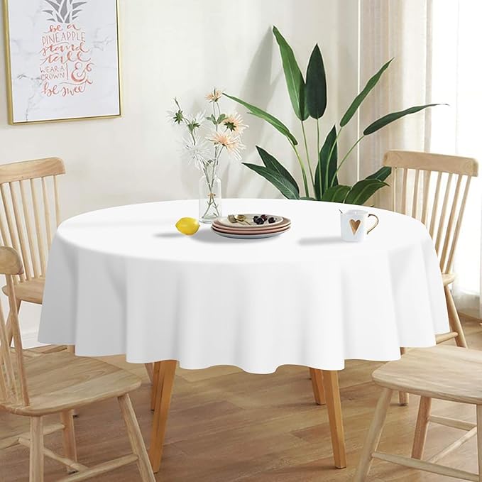 QIKSION White Round Tablecloth 3 Pack, 84 Inch Plastic Table Cover Disposable for Parties