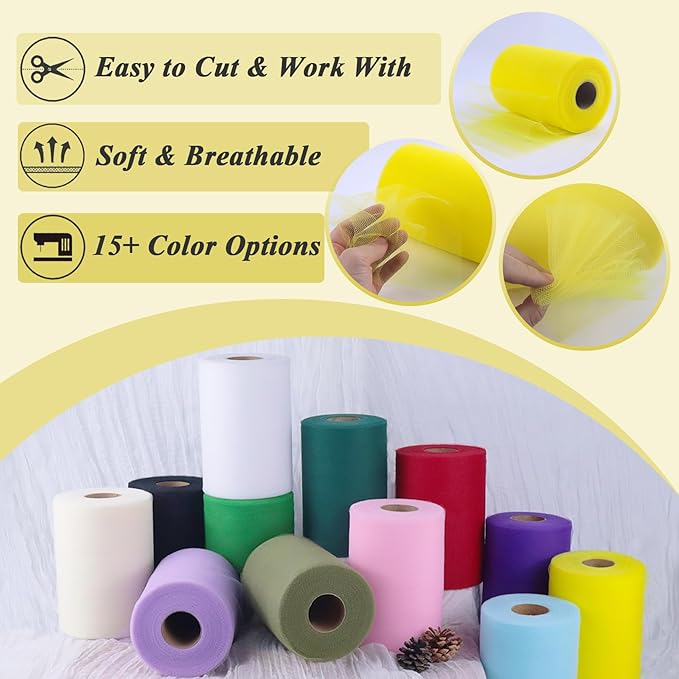 Yellow Tulle Fabric Roll 6" by 100 Yards (300 ft) Soft Tulle Spool for DIY Crafting Favor Supplies, Tutus, Wedding, Party Decorations, Gift Wrapping
