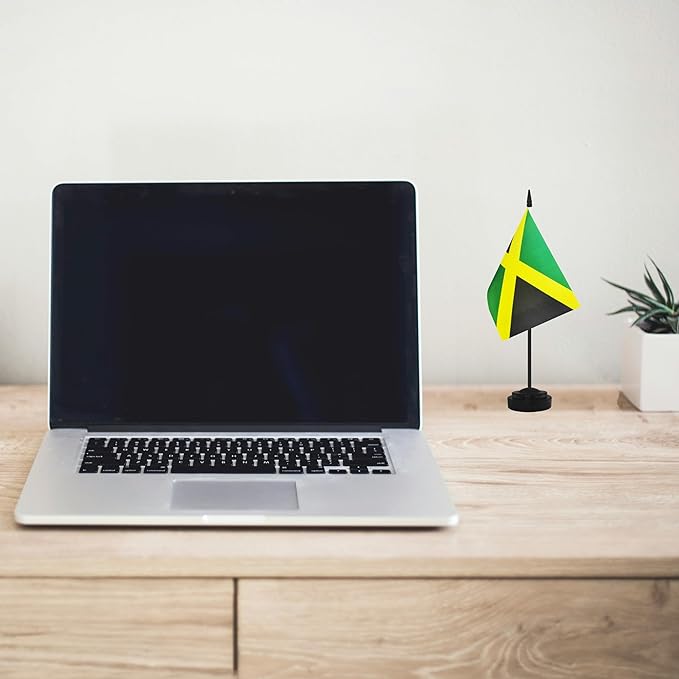 2 Pack Jamaica Desk Flag Set, Jamaican Desktop Small Miniature Table Office Flag with 12" Black Pole and Black Base, Offices, Classroom, Home, Festival Decoration (Jamaica)