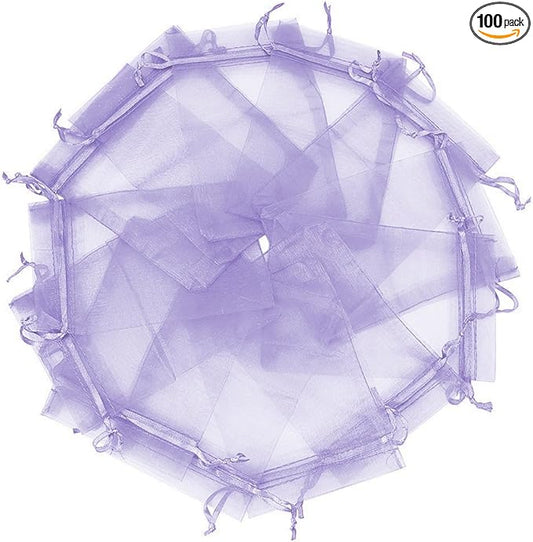 Wudygirl 100pcs Sheer Organza Bag 5 x 7 Inch Lavender Drawstring Transparent Jewelry Pouches Lipstick Baby Shower Party Wedding Holidays Favor Candy Bags(Lilac 5x7'')