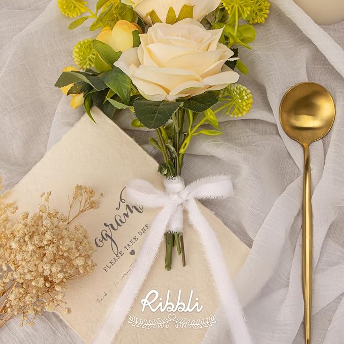 Ribbli 3 Rolls White Ribbon 5/8 Inch x 18Yards Handmade Cotton Frayed Fringe Ribbons for Gift Wrapping Wedding Invites Bridal Bouquets Baby Shower DIY Crafts Home Decor