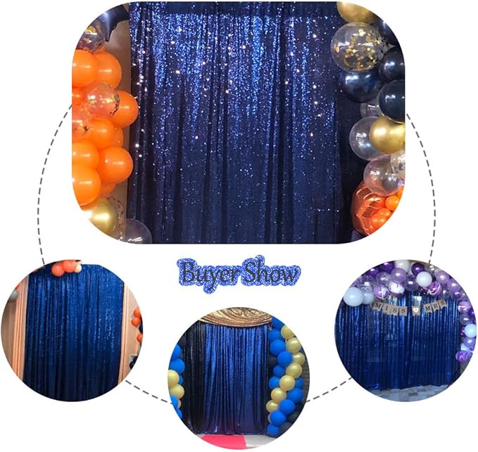 SquarePie Sequin Backdrop 6FT x 8FT Navy Blue Curtain Background for Wedding Party