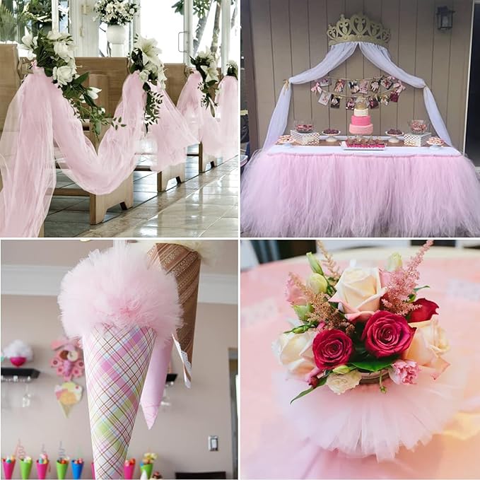 Light Pink Tulle Fabric Rolls 6 Inch by 100 Yards (300 feet) Fabric Spool Tulle Ribbon for DIY Light Pink Tutu Bow Baby Shower Easter Birthday Party Wedding Decorations Christmas Craft Supplies