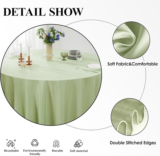 Round Tablecloth 120 Inch 2 Pack Sage Green Tablecloths Washable Decorative Linen Polyester Table Clothes Cover for Dining Table Banquets Buffet Parties and Wedding