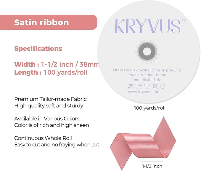 Rose Gold Satin Ribbon 1-1/2 inch X Continuous 100 Yards, Single Face Polyester Ribbon Perfect for Gift Wrapping, Flower Bouquet, Wedding Decor, Crafts, Bow Making, Sewing and More
