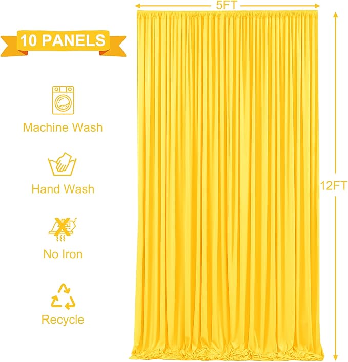 50ft x 12ft Yellow Backdrop Curtains Wrinkle Free Backdrop Curtain for Wedding Parties Yellow Fabric Backdrops Drapes Back Drop Cloth Bridal Shower Stage Curtains Wedding Decorations for Reception