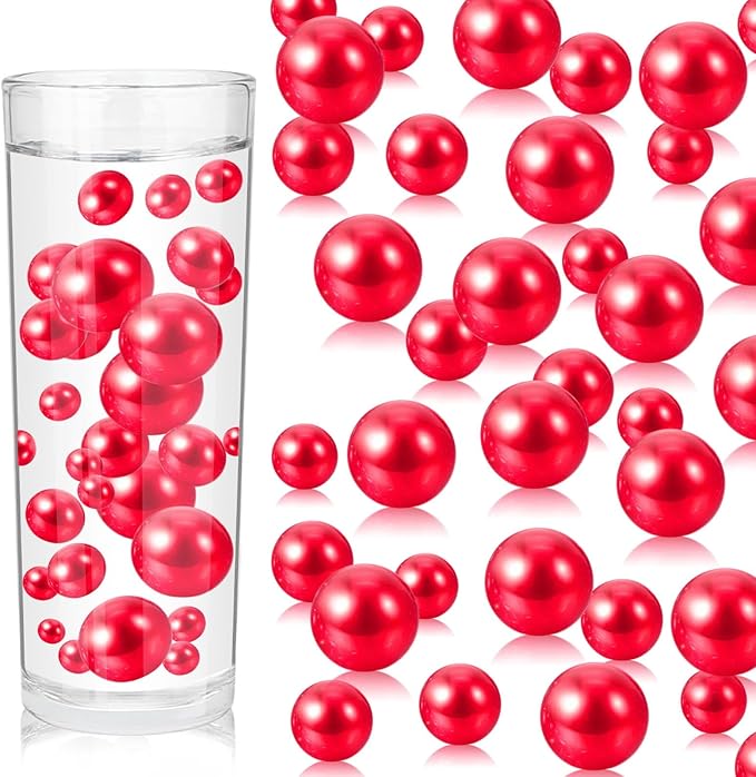 100PCS Watermelon Red Faux Pearls Beads for Centerpiece Vases, Vase Filler Faux Pearls, No Holes Filler Beads for Party Anniversary Birthday Wedding Table Decor, 14/20/30mm