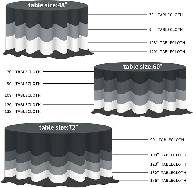Fokitut 6 Pack Waterproof Round Tablecloth, 132 Inch, Stain Resistant and Wrinkle Polyester Table Cloth, Fabric Table Cover for Kitchen Dining, Wedding, Party, Holiday Dinner-White