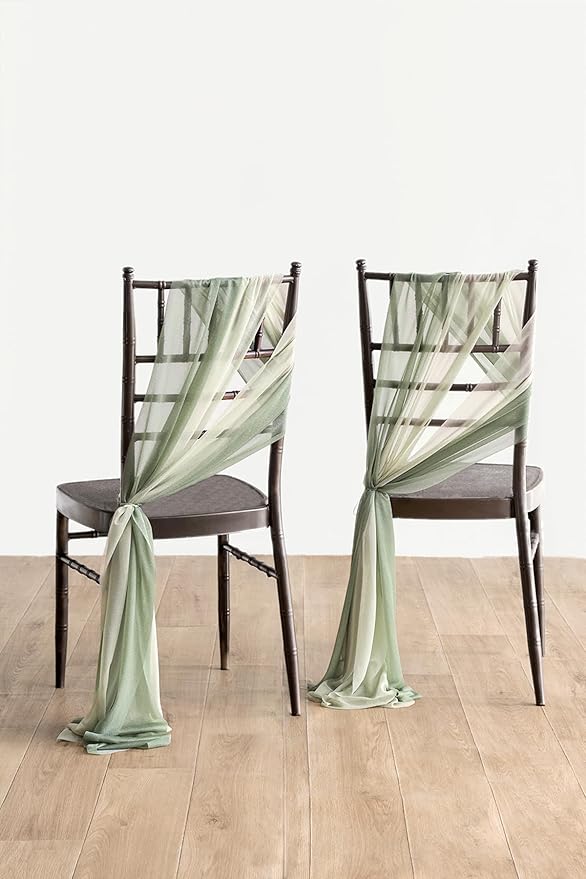Ling's moment Wedding Chair Sashes Cover Aisle Decorations Draping Fabric Wrinkle-Free with Tie 16 Pcs Sage & Milky Green for Party Ceremony Reception Floral Arrangement Banquet Outdoor Decor