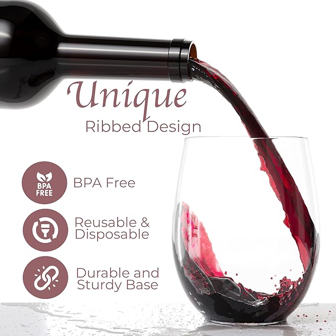 Exquisite 48 Pcs Unbreakable Stemless Plastic Wine Glasses Disposable Wine Glasses Stemless 12 Oz Clear Plastic Cocktail Cups Clear Party Cups Disposable Cocktail Glass Weddings & Events