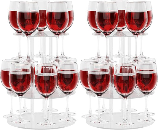 Champagne Tower, Circle Acrylic Champagne Display Rack Stand with 12 Slots, 2 Tiers Floating Sight Champagne Flute Holder for Party, Wedding, School, Celebration, 11.8x11.8x15.4 inch, 2 Pcs
