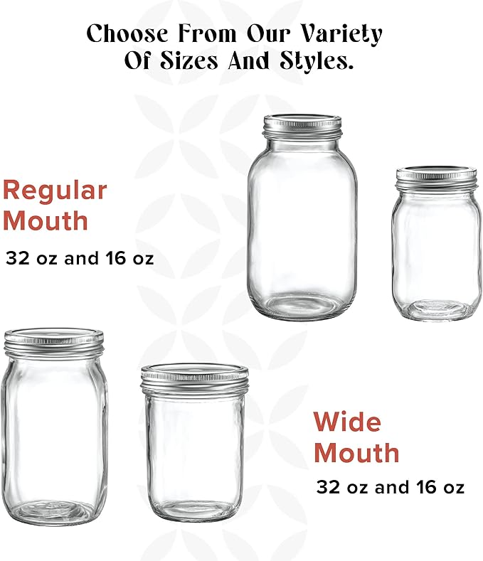 [6 Pack] 16 oz. Regular-Mouth Glass Mason Jars with Metal Airtight Lids and Bands for 1 Pint Canning, Preserving, & Meal Prep