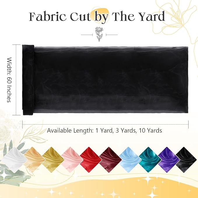 P Pothuiny Sheer Organza Fabric by The Yard, 10 Yards x 60 Inch Wide Bridal Black Organza Tulle Fabric Roll Shiny Gauze Fashion Dress Sewing Craft for Wedding Party Decorations Backdrop