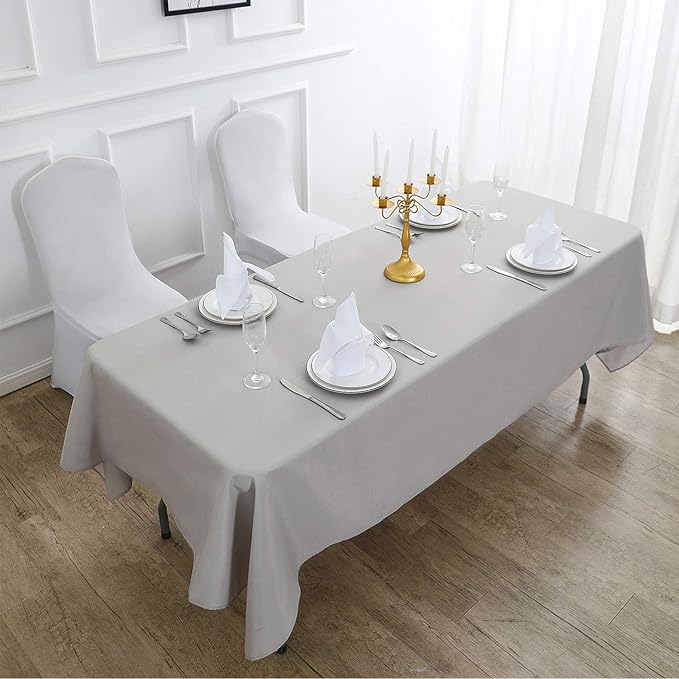 Rectangle Tablecloth 90x132 inch Washable Polyester Fabric Table Cloth for Wedding Party Dining Banquet Decoration（90x132, Silver）