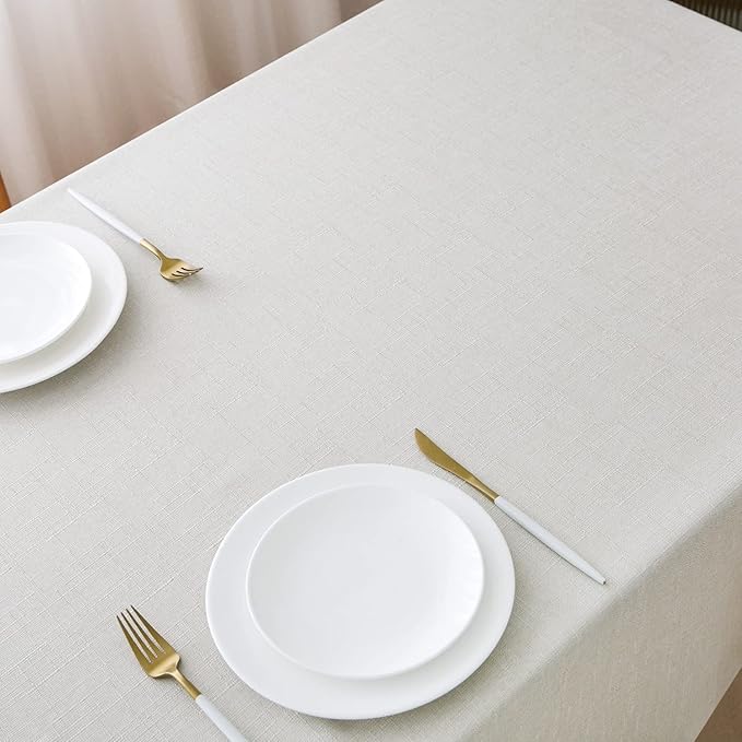 NLMUVW Square White Linen Tablecloth - Small Table Cloth Textured Rustic Farmhouse Table Cover for Cafe Dining Card Kitchen, 48 x 48 Inch