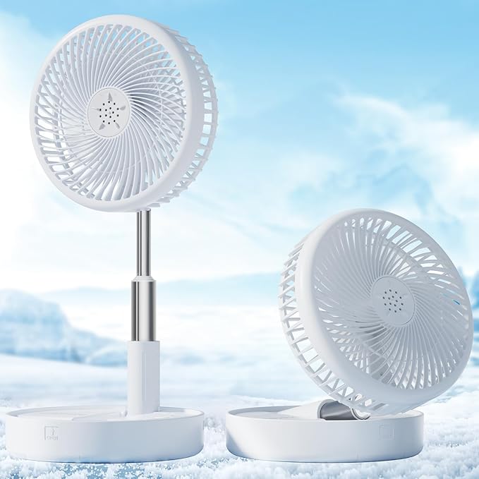 Primevolve Battery Operated Fan,Portable Rechargeable USB Floor Table Desk Fan with Adjustable Height, 4 Speed Settings Pedestal Fan for Bedroom Camping Travel,White 7.7"