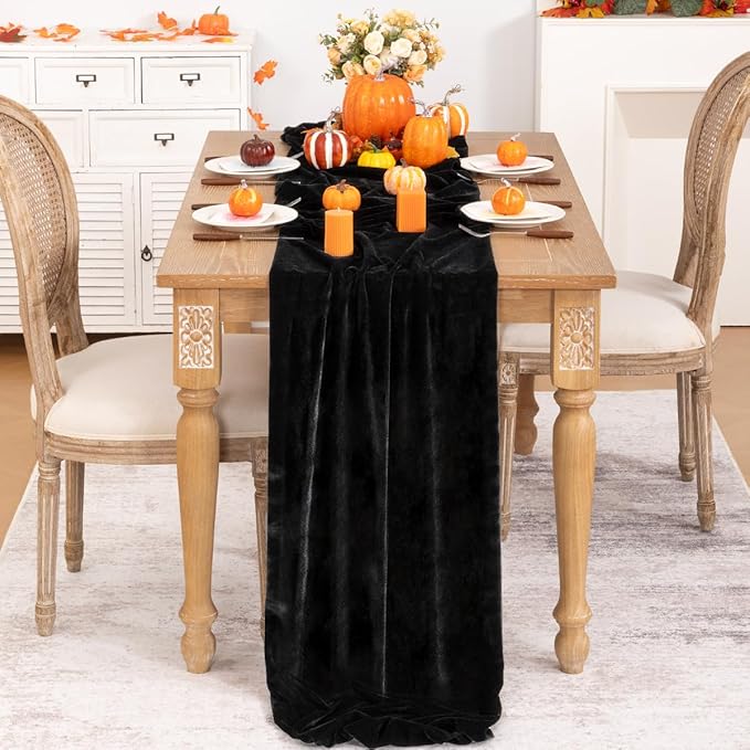 Black Velvet Table Runner 3 Pack Fall Halloween Black Table Runners 20 x 120 Inch Luxurious Elegant Velvet Fabric Thanksgiving Table Decor for Christmas Dinner Wedding Bridal Baby Shower