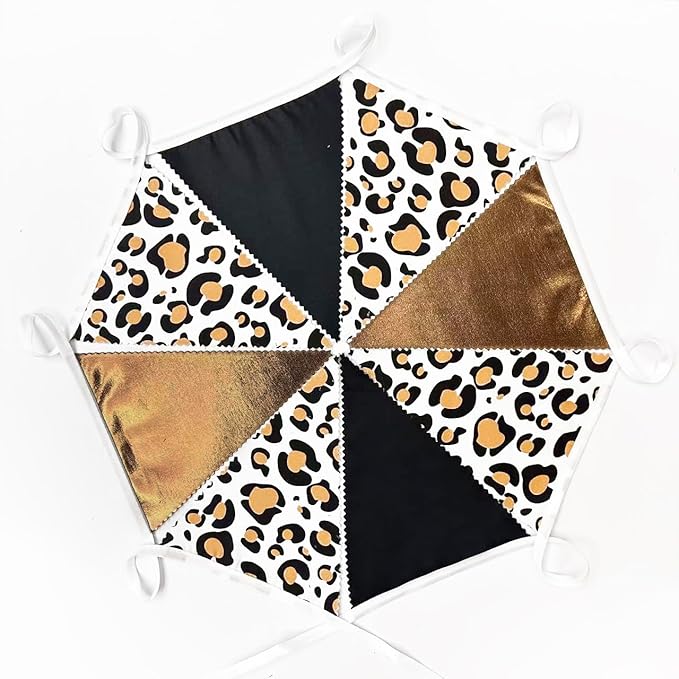 32Ft Cheetah Party Decorations Metallic Brown Black Leopard Triangle Banner Flag Pennant Fabric Garland Streamers for Wild Animals Birthday Cheetah Baby Shower Jungle Safari Party Decor Supplies