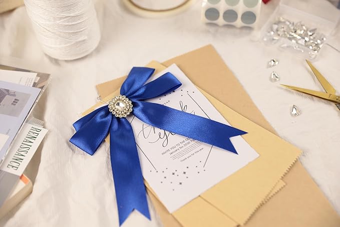 Dark Royal Blue Satin Ribbon 1 inch X Continuous 100 Yards, Single Face Polyester Ribbon Perfect for Gift Wrapping, Flower Bouquet, Wedding Decor, Crafts, Bow Making, Sewing and More