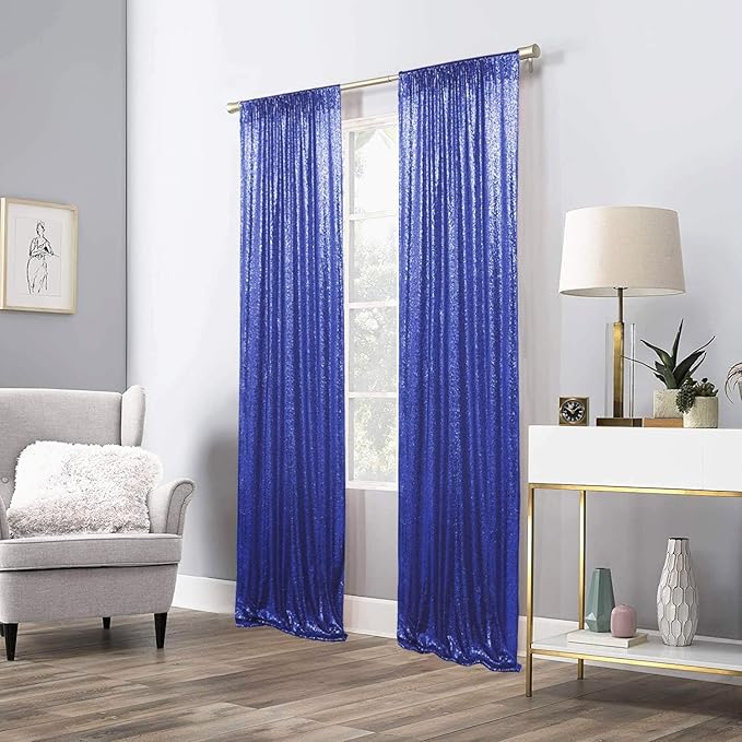 Juya Delight Sequin Backdrop Curtain,4PCS 2FTx8ft Glitter Backdrop Curtain for Party,Birthday,Christmas Wedding Decoration,Navy Blue