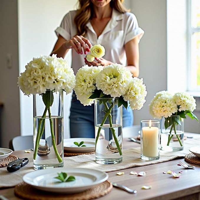 8 Clear Glass Cylinder Vases for Centerpieces - Different Sizes Floating Candle Vases Holder -4", 6", 8",10" Hight Perfect for Weddings and Events