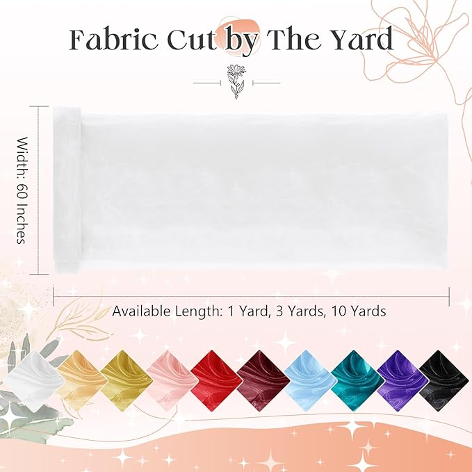 P Pothuiny Sheer Organza Fabric by The Yard, 3 Yards x 60 Inch Wide Bridal White Organza Tulle Fabric Roll Shiny Gauze Fashion Dress Sewing Craft for Wedding Party Decorations Backdrop