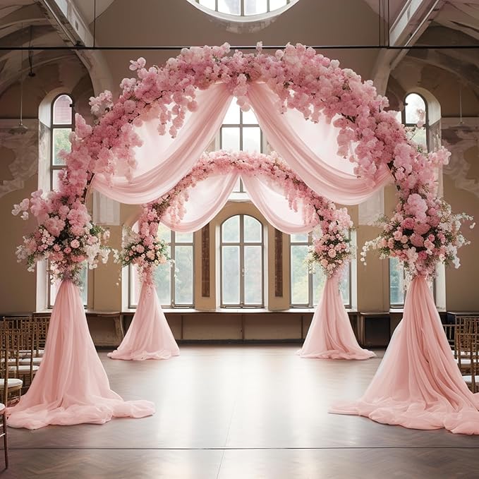 Wokceer Blush Wedding Arch Draping Fabric Backdrop 2 Panels 28.7" X 20FT Sheer Drapes Fabric for Wedding Arbor Ceremony Party