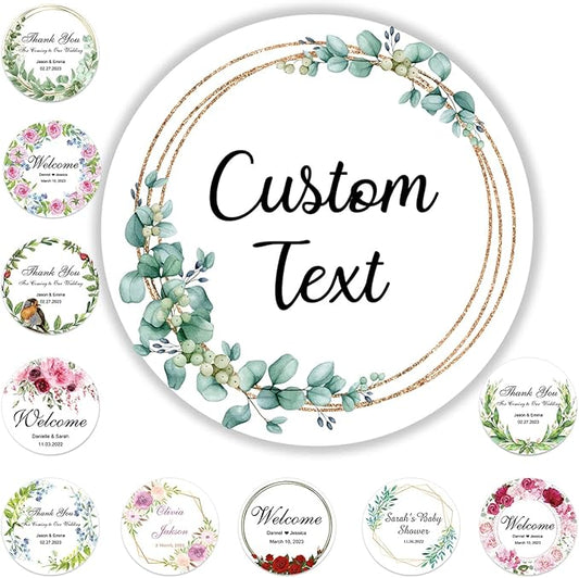 100 Pack Custom Stickers Personalized Labels for Business Logo Customized Vinyl Wedding Favors Birthday Baby Bridal Shower Make Your Own Decals