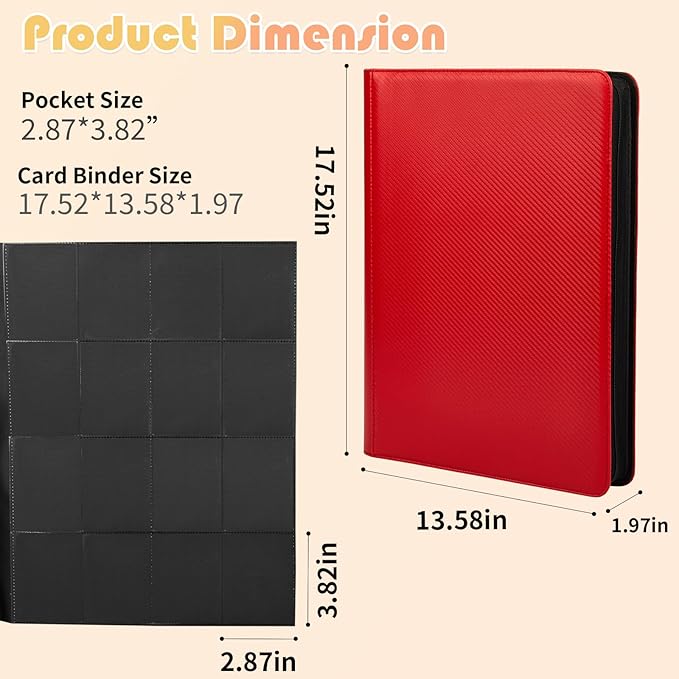 Premium 1000+ Pockets Trading Card Binder, 16-Pocket Ringless Side-Loading Album for TCG, MTG, Lorcana, Sports & Standard-Size Cards (Red)