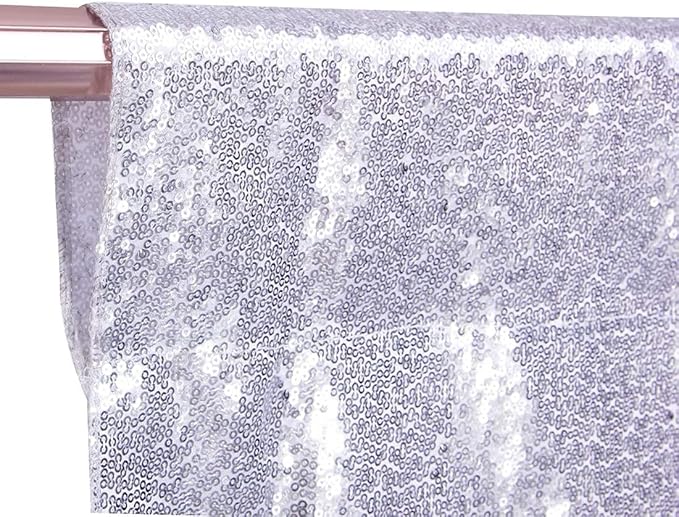 Poise3EHome 7Ft x 7Ft Silver Sequin Backdrop, Glitter Thick Satin Sequin Background Drapes, Sequence Xmas Thanksgiving Backdrop for Wedding Party Holiday Festival Decor