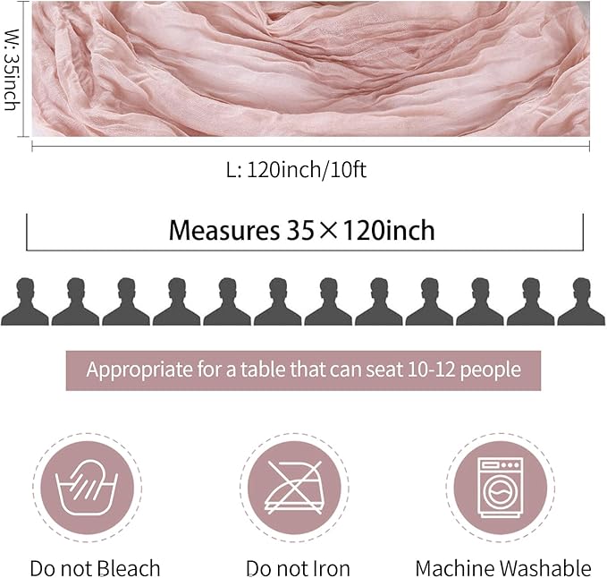 Dusty Pink Table Runner Cheese Cloth 10ft Gauze Runner Boho Cheesecloths Table Runner for Wedding Bridal Shower Birthday Sheer Fall Thanksgiving Boho Table Decoration