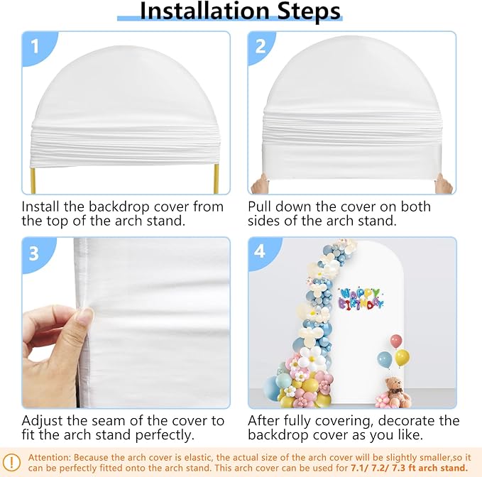 Hemmotop 7.2 ft White Arch Backdrop Cover (No Arch Stand) - Double-Sided Spandex Arch Covers Stretchy Backdrop for Party Wedding Birthday Baby Shower - Ideal for Balloon Arches