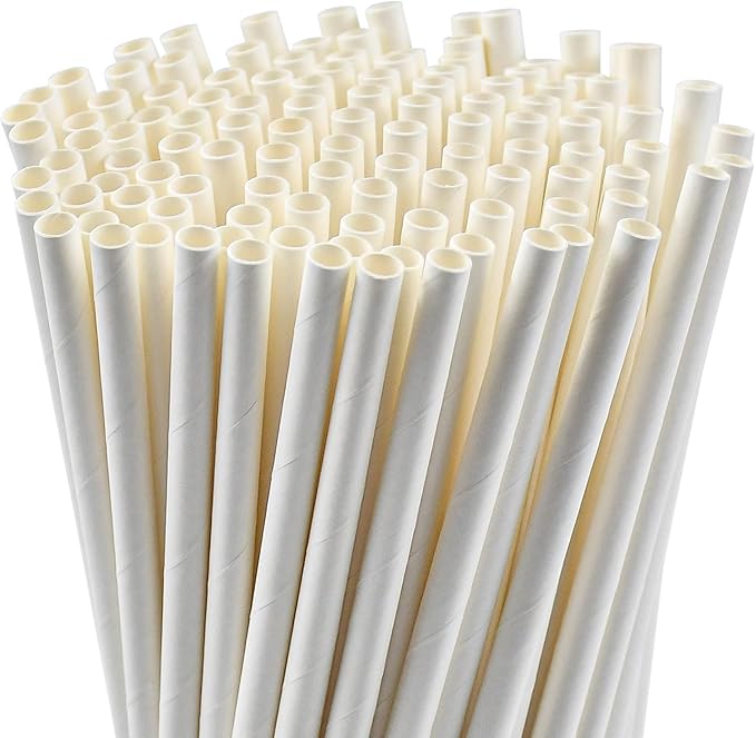 7.75 inch Disposable Paper Drinking Straws, Dye-free White, for Cocktails, Juice, Beverage, Coffee - 100 Counts