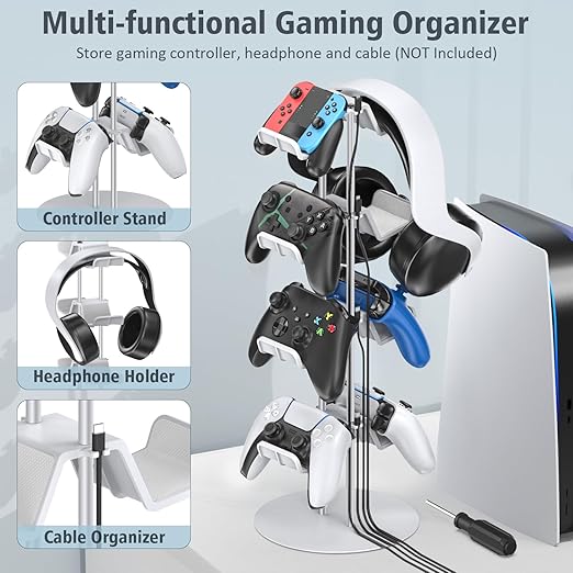 Kytok Gamer Gifts, Headset Stand 4 Tiers with Cable Organizer, Controller Stand Compatible with PS5/Xbox/Nintendo Switch/PS Portal/PS4, Headset Holder & Controller Holder
