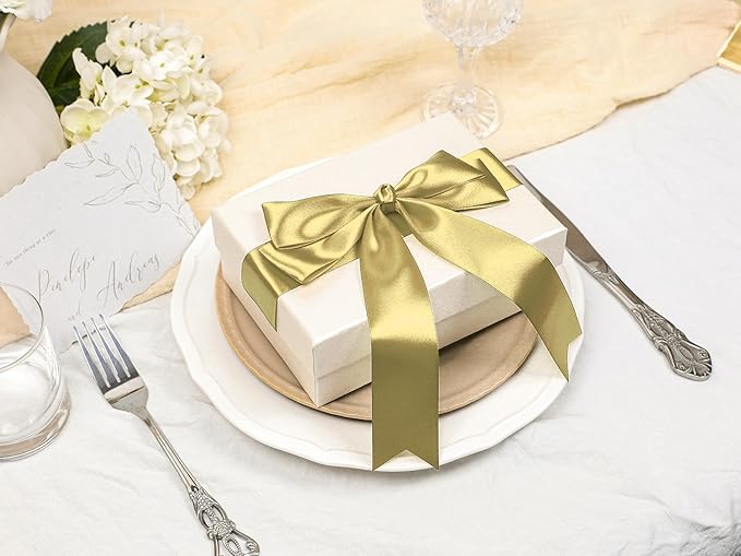 Light Gold Satin Ribbon 1-1/2 inch X Continuous 100 Yards, Single Face Polyester Ribbon Perfect for Gift Wrapping, Flower Bouquet, Wedding Decor, Crafts, Bow Making, Sewing and More