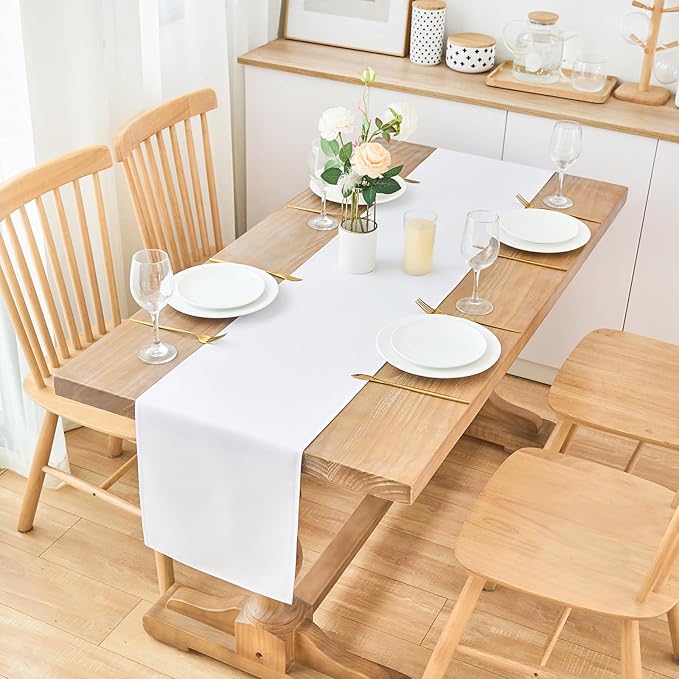 2 Pack White Table Runner 12 x 60 Inch Solid Color Farmhouse Runners Coffee Table Dresser for Daily Party Home Decoration