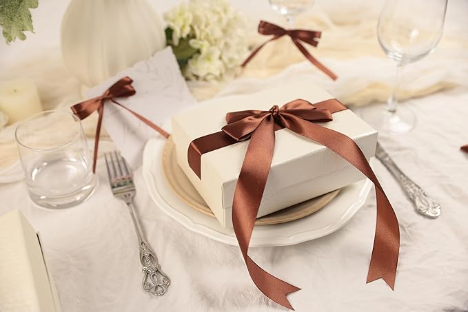 Coffee Brown Satin Ribbon 1 inch X Continuous 50 Yards, Single Face Polyester Ribbon Perfect for Gift Wrapping, Flower Bouquet, Wedding Decor, Crafts, Bow Making, Sewing and More