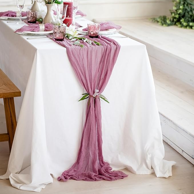 Dusty Pink Table Runner Cheesecloth 141'' Rustic Sheer Gauze Runner Farmhouse Wedding Runner, Cheese Cloth Tablecloth, Gauze Cheese Cloth, Wedding Shower Decorations Rustic Theme Tablecloth