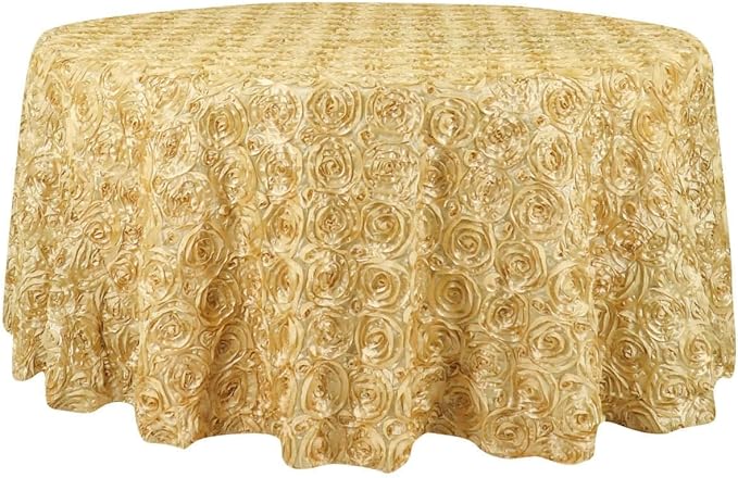 Efavormart 120" Wholesale Round Table Cover Champagne Grandiose Rosette 3D Satin Tablecloth for Wedding Party Event Decoration