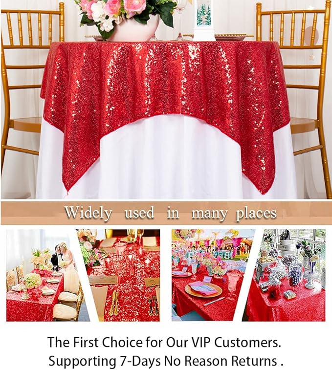 ShinyBeauty Sequin Tablecloth Square 54x54-Inch Red Table Cloths for Round Table Red Sequins Fabric Overlay Glitter TableCloths Linen for Party Small Cover for Wedding Reception