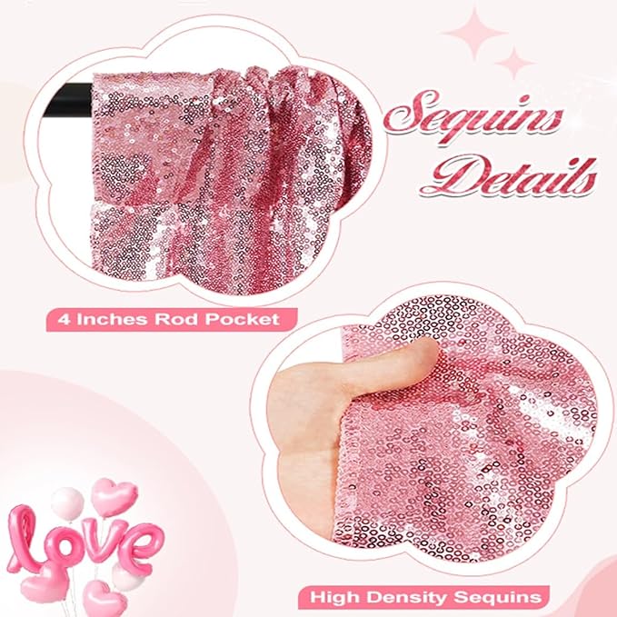 Juya Delight 4Pcs Fuchsia Pink Sequin Backdrop Curtains 2ftx8ft Shimmer Glitter Backdrop Curtain for Birthday Party Wedding Christmas Wall Decoration