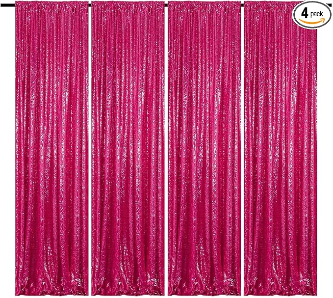 Hot Pink Sequin Backdrop Curtain 2FTx8FT 4 Panels Glitter Metallic Background Drapes for Wedding Baby Shower Birthday Parties Photography