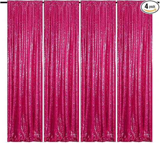 Hot Pink Sequin Backdrop Curtain 2FTx8FT 4 Panels Glitter Metallic Background Drapes for Wedding Baby Shower Birthday Parties Photography