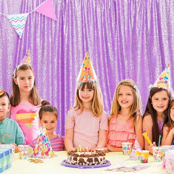 SquarePie Sequin Backdrop Curtain Not See Through Thick Glitter Background for Party 8FT x 10FT Lavender