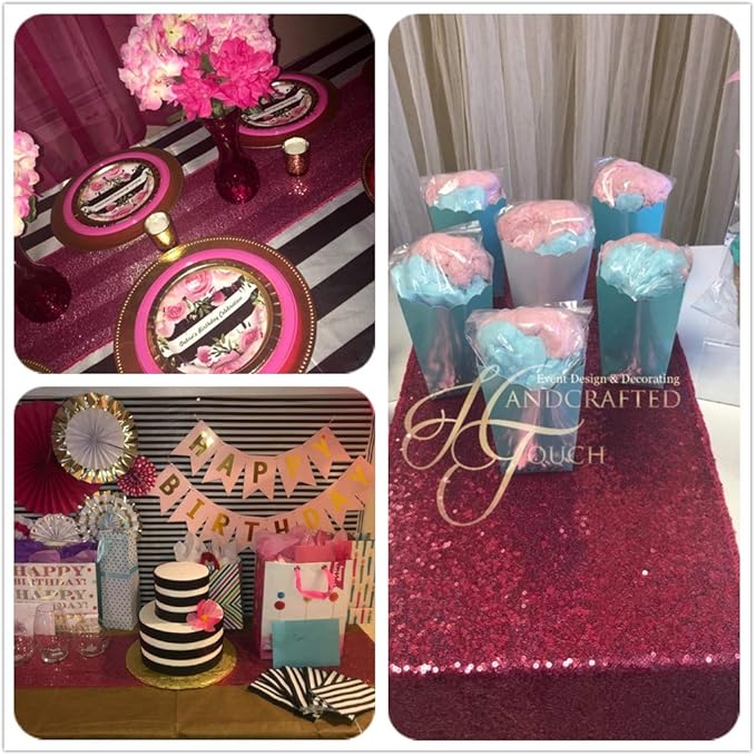 Eternal Beauty Hot Pink Table Runner for Wedding, 5PCS-12x108 Sequin Table Runner Decorations for Birthday Parties, Banquets, Graduations,Christmas