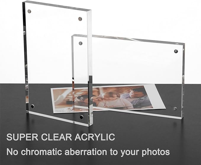 Meetu Acrylic 4x4 Picture Frame Clear Two Sided Desk Photo Frame Magnetic Frame Inner Size 3x3 with Gift Pack for Display Family Pictures Baby Photos Friends Pictures or Pet Dog Picture（2 Pack）